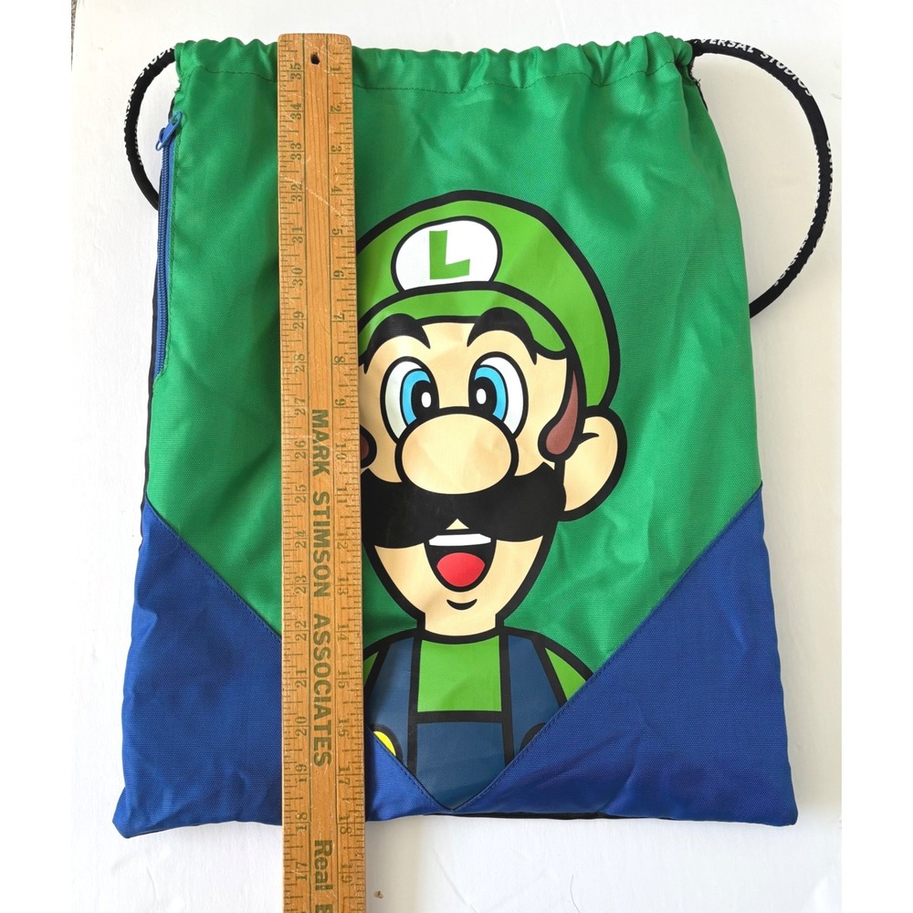 Super Nintendo World Luigi Drawstring‎ Backpack Universal Studios Large 18"x14" - Picture 9 of 10